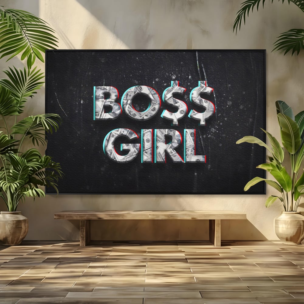 Tablou canvas cu tablou canvas motivant boss girl, in rama de aluminiu negru